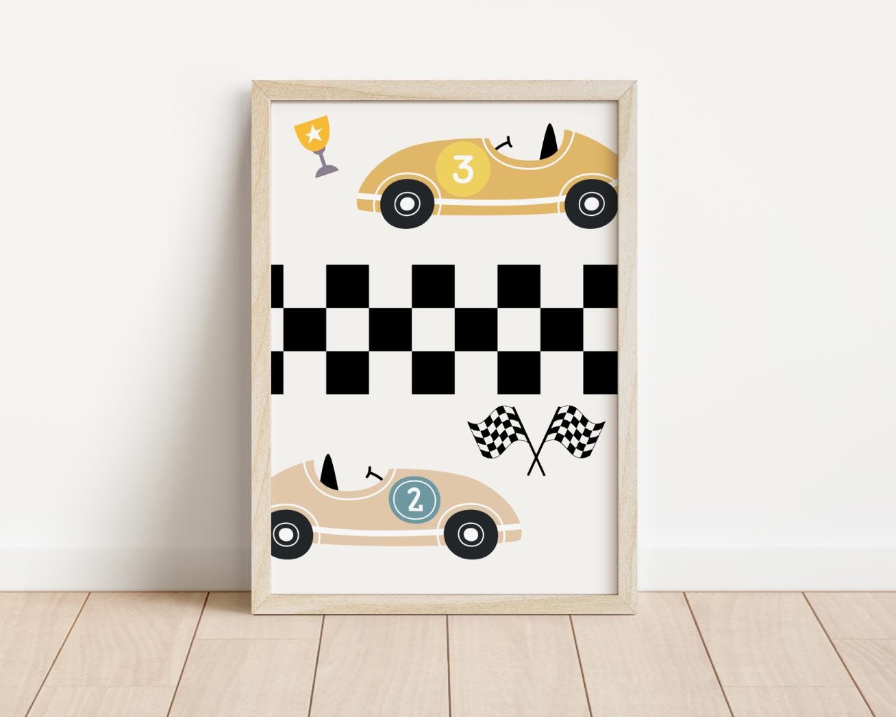 Set of gallery wall prints for a playroom nursery or bedroom, personalised car racer and cool kids quote posters ( prints only )