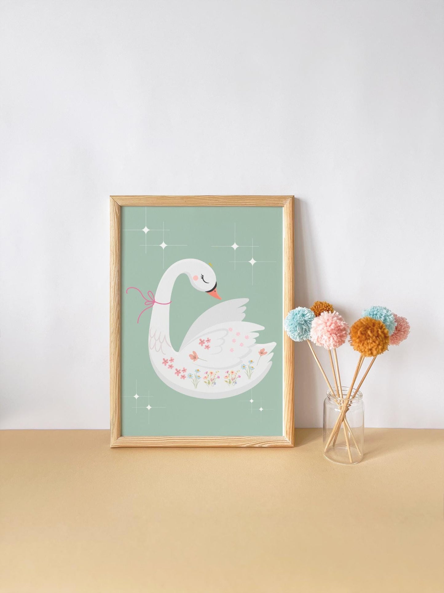 be your own kind of beautiful floral swan print set for girls bedroom or nursery, pretty wall decor