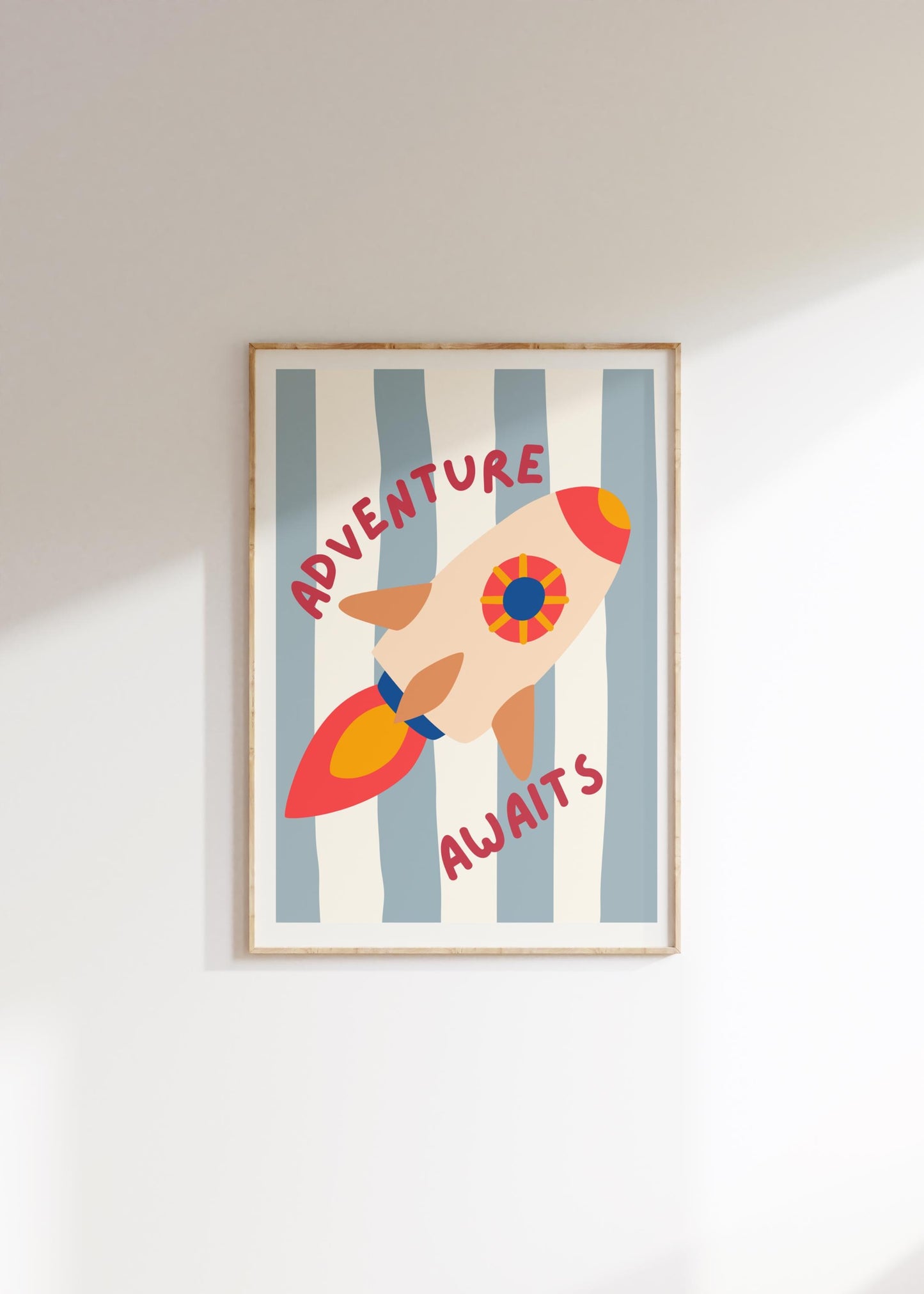 adventure awaits rocket space wall print for boys bedroom, nursery or playroom