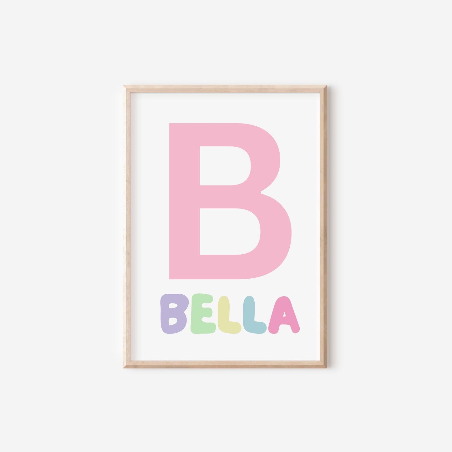 girls personalised initial and name rainbow wall print set for bedroom or playroom