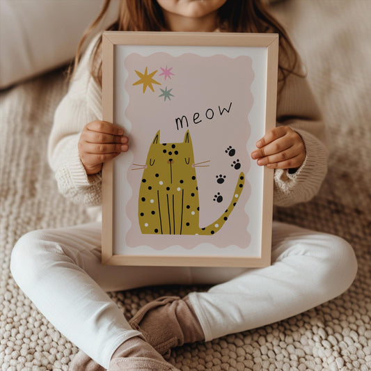 Cute cat wall print for childrens bedroom, bedroom or playroom