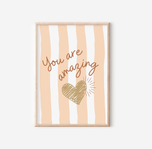girls affirmation peach striped heart print for bedroom, nursery or playroom